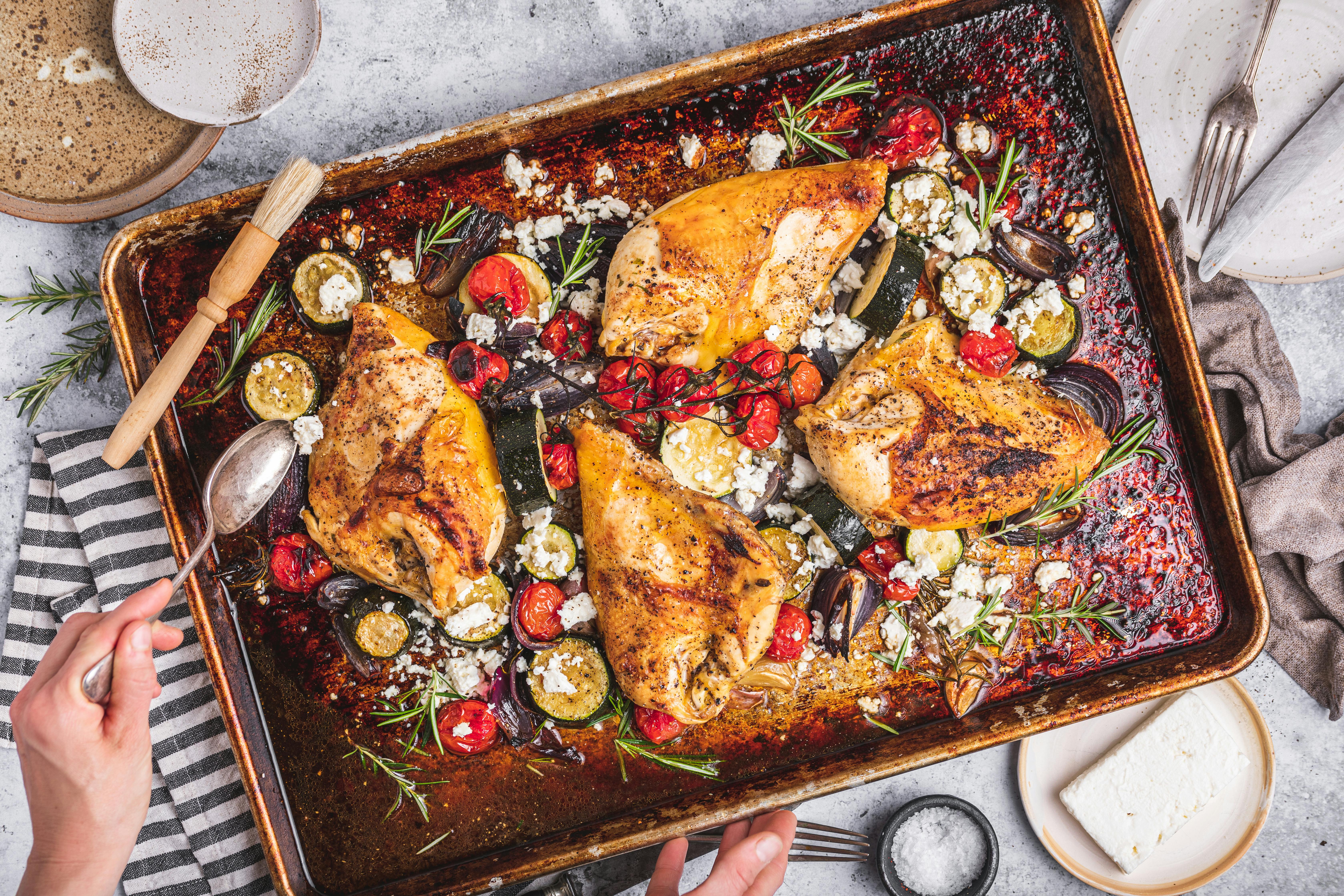 Tuscan Sheet Pan Chicken with Zucchini and Tomatoes